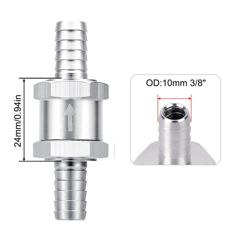 EVIL ENERGY 3/8" Fuel Check Valve One Way Inline Non Return Diesel Gasoline Silver (10mm OD,2PCS) - Image 2